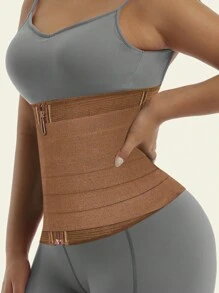 larrycard 1pc 2 In 1 Waist Trainer Belt Shapewear Corset Slimming Waist Flat Belly Faja With Zipper In Front, Sports