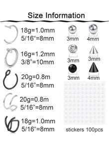 9Pcs Fake Lip Ring With 24Pcs Fake Eyebrow Piercing Or Fake Face Piercings And 2 Sheet Self-Adhesive Sticker - Multicolor - View 10