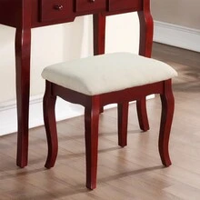 Vanity Table Set, Makeup Table With Oval Mirror & Stool, Ashley Wood Make-Up Vanity Table And Stool Set - Redwood - View 4