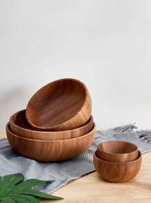 1pc Solid Wood Multi-Use Acacia Wood Salad Bowl, Whole Wood Craft, Creative Wooden Rice Bowl, Circular Wooden Bowl, Japanese-Style Minimalist Wood Grain Large Capacity Soup/Noodle Bowl For Home, Salad, Table, Noodles, Desserts ,Kitchen,Christmas Gift