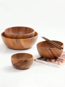 1pc Solid Wood Multi-Use Acacia Wood Salad Bowl, Whole Wood Craft, Creative Wooden Rice Bowl, Circular Wooden Bowl, Japanese-Style Minimalist Wood Grain Large Capacity Soup/Noodle Bowl For Home, Salad, Table, Noodles, Desserts ,Kitchen,Christmas Gift