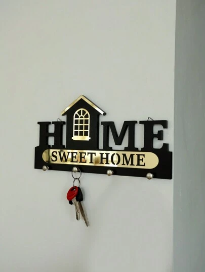 1pc Black Wooden Key Holder Golden Acrylic Cover - Unique Black & Gold Visual Design, Decorative & Practical