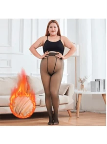 Meia-Calça Térmica Forrada Peluciada Translúcida de Lã Feminina Super Elástica Slim 220g