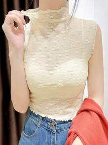 1pc Lace False Collar Multi-Functional Decorative Lace Clothes Collar, Fashionable And Sexy Sheer Sleeveless Top, Eyelash Pattern Print, Stretchy Lace Collar Suitable For Women's Daily Outfits, To Match With Dress, Shirt, And As Accessories For Neckline Decoration.