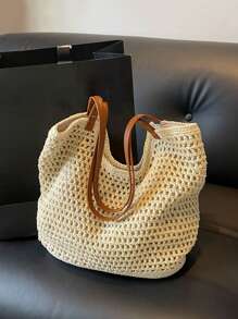 Yogodlns New Arrival Hollow Out Tote Bags For Women Large Capacity Straw Woven Handbag Shoulder Bag Vintage Travel Beach Bag Shopping Pack Beach Bag School Bag, Back To School Backpack, Large Capacity, Laptop Compartment, Luggage Strap Design, Portable, Classic Casual, Suitable For Teen Girls Women College Students, Perfect For Back To School, First Day Of School, Middle School, High School, Outdoors, Travel, Outings, Vacation Bag For Summer, Beach Purse, Perfect For Summer, Vacation & Daily Use, Travel Must Haves, Hottest Beach Bags For Women, Beach Necessities, Beach Essentials,Beach Stuff & Summer Essentials, Newest Holiday Bag