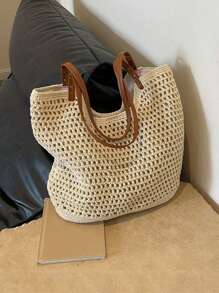 Yogodlns New Arrival Hollow Out Tote Bags For Women Large Capacity Straw Woven Handbag Shoulder Bag Vintage Travel Beach Bag Shopping Pack Beach Bag School Bag, Back To School Backpack, Large Capacity, Laptop Compartment, Luggage Strap Design, Portable, Classic Casual, Suitable For Teen Girls Women College Students, Perfect For Back To School, First Day Of School, Middle School, High School, Outdoors, Travel, Outings, Vacation Bag For Summer, Beach Purse, Perfect For Summer, Vacation & Daily Use, Travel Must Haves, Hottest Beach Bags For Women, Beach Necessities, Beach Essentials,Beach Stuff & Summer Essentials, Newest Holiday Bag