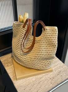 Yogodlns New Arrival Hollow Out Tote Bags For Women Large Capacity Straw Woven Handbag Shoulder Bag Vintage Travel Beach Bag Shopping Pack Beach Bag School Bag, Back To School Backpack, Large Capacity, Laptop Compartment, Luggage Strap Design, Portable, Classic Casual, Suitable For Teen Girls Women College Students, Perfect For Back To School, First Day Of School, Middle School, High School, Outdoors, Travel, Outings, Vacation Bag For Summer, Beach Purse, Perfect For Summer, Vacation & Daily Use, Travel Must Haves, Hottest Beach Bags For Women, Beach Necessities, Beach Essentials,Beach Stuff & Summer Essentials, Newest Holiday Bag