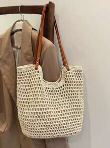 Yogodlns New Arrival Hollow Out Tote Bags For Women Large Capacity Straw Woven Handbag Shoulder Bag Vintage Travel Beach Bag Shopping Pack Beach Bag School Bag, Back To School Backpack, Large Capacity, Laptop Compartment, Luggage Strap Design, Portable, Classic Casual, Suitable For Teen Girls Women College Students, Perfect For Back To School, First Day Of School, Middle School, High School, Outdoors, Travel, Outings, Vacation Bag For Summer, Beach Purse, Perfect For Summer, Vacation & Daily Use, Travel Must Haves, Hottest Beach Bags For Women, Beach Necessities, Beach Essentials,Beach Stuff & Summer Essentials, Newest Holiday Bag