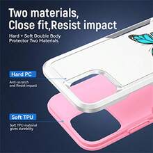 漂亮的藍色蝴蝶圖形印刷外套，防震雙層防護重型手機殼，適用於iPhone 15 Pro Max 15PlusiPhone 14 Pro Max 14 + 14 Plus 13 Pro Max 13 Mini 12 Pro Max 11 Pro Max XS MAX XR X 7P 7G 8P Plus 8 + SE2 SE3 - 白色 - 查看 6