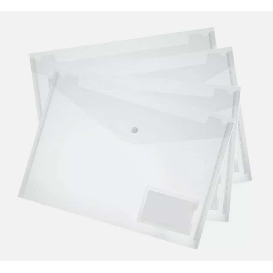 Tapsin A4 Plastic Wallets Clear Press Stud Document Files Folders Filing School Office Store Mobile Phones, Waterproof , Sturdy And Durable With Small Label Bag, Ultra-Thin (0.18mm) And Large Capacity Folder Measures 13.25 X 9 .25 Inch, Holds More Than 100 Sheets Letter A4 Size Papers
