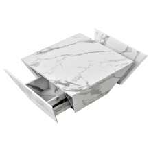 KOMHTOMTavolino (tavolini, tavolino, tavolino, 1 pezzo, aspetto marmo lucido con 2 cassetti), tavolo da soggiorno in legno, trapezoidale, 70 x 70 x 37 cm - Bianco - Visualizzare 4