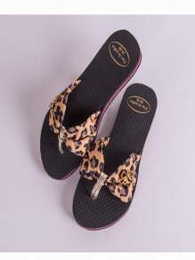 Chinelo Correia de Tecido Laço Feminino Rasteira Estampada Sola de Borracha