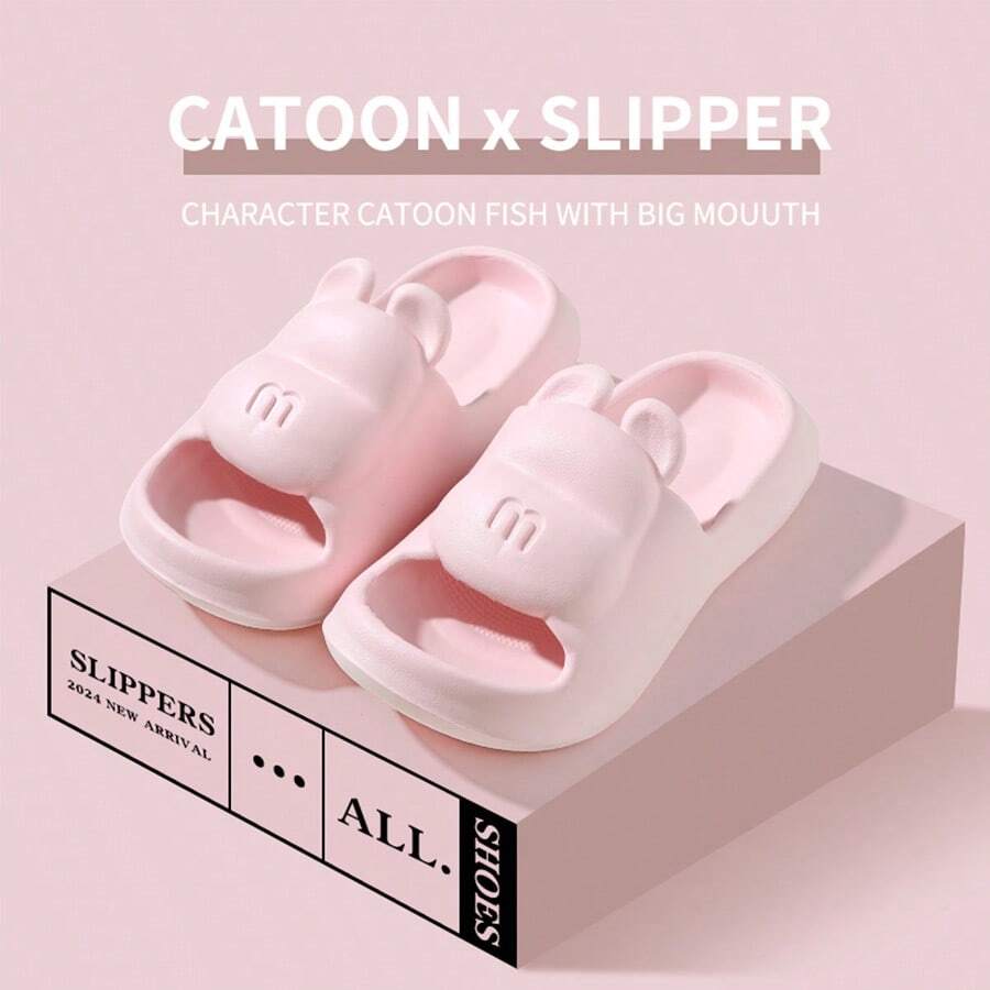 Chanclas de verano con lindo dibujo animado, diseño antideslizante de suela gruesa, ligeras y cómodas, zapatillas de moda para uso exterior - Rosa - Ver 1