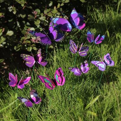 10pcs Butterfly Design Decorative Garden Stake 3 Different Size For Lawn Gardening Accessories