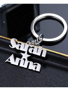 Llavero personalizado con doble nombre, llavero vertical de cadena con forma de corazón y corona de acero inoxidable, anillo para llaves de auto anti pérdida, joya de festival, regalo del Día del Padre para hombres, regalo de San Valentín - Plateado - Ver 8