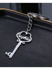 Llavero personalizado con doble nombre, llavero vertical de cadena con forma de corazón y corona de acero inoxidable, anillo para llaves de auto anti pérdida, joya de festival, regalo del Día del Padre para hombres, regalo de San Valentín - Plateado - Ver 6