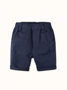 Pantaloncini sportivi da scuola di colore solido estivi per ragazzi, pantaloncini casual da casa e da viaggio Bermuda per giovani ragazzi - Blu Navy - Visualizzare 1