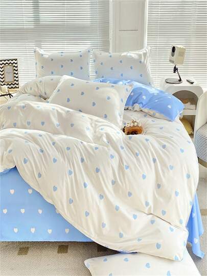 1pc Cute Polyester Love Patterned Single Duvet Cover, Multicolor, Suitable For Student Dorms