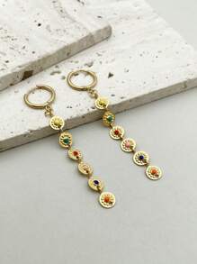 Mazuer Mazuer 1pair French Vintage Exquisite Stainless-Steel 18K Gold Women's Colorful Round Disk Earrings, Suitable For Daily Wear, Commuting, Dating, Halloween, Teacher's Day, Graduation, Thanksgiving, Festive Parties, Gatherings And Vacations