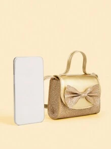 1 Stück süße und stilvolle Prinzessin Stil Glitzer Mini Tasche mit Schleife, kann in der Hand, Schulter oder Crossbody getragen werden, Geldbörse, Geburtstag oder Geschenk, passt zu Kleidung für Mädchen.