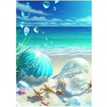 1入組海灘帆布畫，海邊貝殼、海星海洋海報壁畫印刷風景北歐牆壁圖片家居裝飾，不附框架