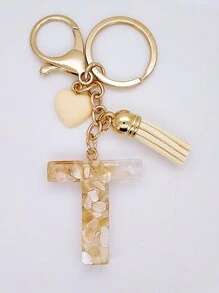 1pc Women's Beige Resin Keychain With Droplet Letter, Heart & Tassel Design, Creative Keyring Bag Charm, Gift For Friends Valentine's Day Valentines Car Accessories Backpack For School Cute Goth Y2k
