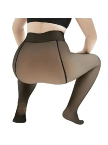 Meia-Calça Térmica Forrada Peluciada Translúcida de Lã Feminina Super Elástica Slim 220g