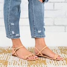 Womens Ankle Strap Low Block Heel Sandals - 譚 - 查看 2