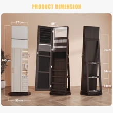 LVSOMT 360° Swivel Mirror Jewellery Cabinet, LED Full Length Mirror With Storage, Lockable Jewellery Armoire, Standing Mirror With Storage For Living Room Bedroom, White / Wood - Redwood - View 7