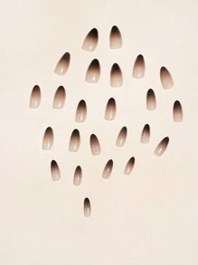 24pcs Gradient & Tie Dye Short Almond Shape False Nails Set With File, 1pc Jelly Glue, And 1pc Sticker Press On Nails Supplies - Black - View 4