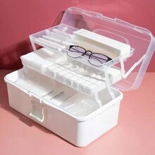 1 pezzo Scatola portaoggetti pieghevole a 3 strati, cassetta per attrezzi in metallo, custodia per manicure, scatola per immagazzinare materiale plastico/medicinali per studenti d'arte, per il ritorno a scuola