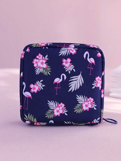 1 pieza Organizador de almohadillas menstruales y monedas con diseño de flamenco para bolsa de viaje, bolsa de maquillaje, bolsa de cosméticos, organizador de vacaciones, organizador de maquillaje de gran capacidad, estuche de maquillaje, para lápiz labial, cepillos, cuidado de la piel, teléfono móvil, monedas, artículos pequeños, para el hogar, regalo, vacaciones y festivales como Halloween, Navidad, de uso multifuncional, con vibras bohemias