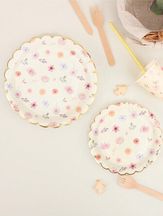 8pcs Flower Print Disposable Plate