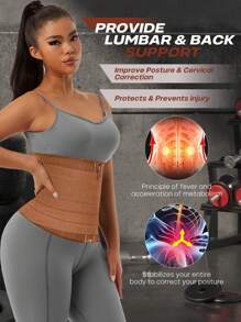 larrycard 1pc 2 In 1 Waist Trainer Belt Shapewear Corset Slimming Waist Flat Belly Faja With Zipper In Front, Sports