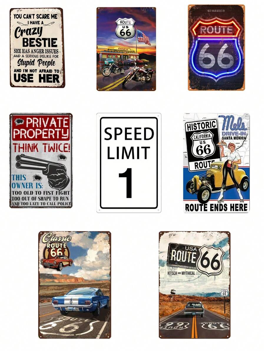 1 Máy Tính UJM Route 66 Kim Loại Dấu Hiệu Vintage Cao Cách Quán Ăn Trang Trí Tường Cho Nhà Bếp Thanh Sân Phòng Nhà Để Xe retro Thiếc Poster Mảng Bám 12X8 Inch - Nhiều màu - Xem 1