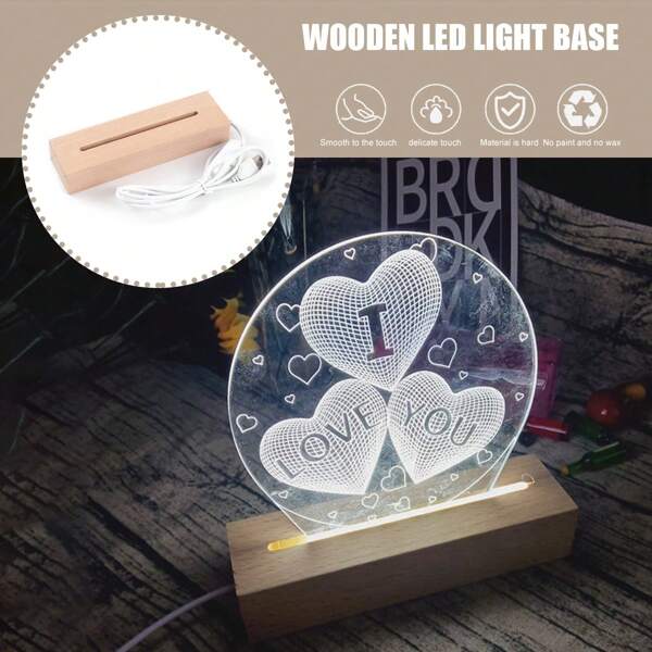 1 pieza Base de luz nocturna de madera rectangular, lámpara de madera iluminada con alimentación USB y panel acrílico, accesorio de decoración del hogar
