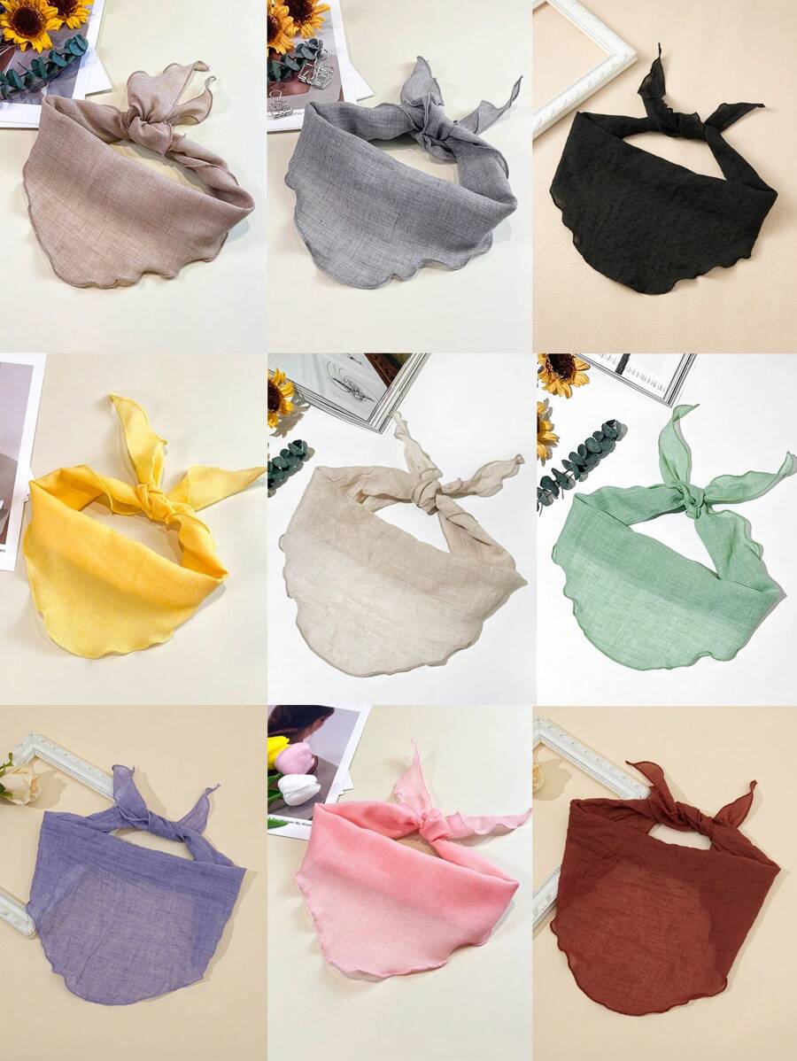 1 peça de lenço fofo e estiloso com cor sólida minimalista e borda ondulada, lenço triangular multifuncional para uso casual, férias e moda versátil