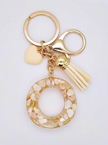 1pc Women's Beige Resin Keychain With Droplet Letter, Heart & Tassel Design, Creative Keyring Bag Charm, Gift For Friends Valentine's Day Valentines Car Accessories Backpack For School Cute Goth Y2k