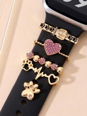 5pcs Fashionable Luxury Silicone Straps Heart Shaped Buckle With Alloy Strap Buckle (No Strap Included) Suitable For 42/44/45mm Watch Straps Valentines