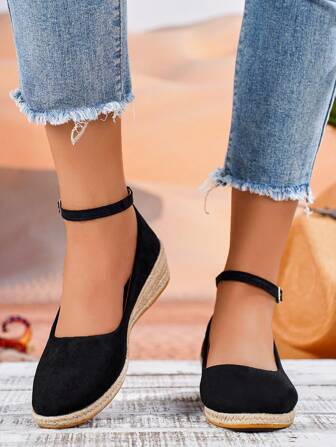 Shoes > Women's Shoes > Women's Spring And Autumn New Wedge Heel Low Vamp Shoes With Thick Soles And Woven Straw Bottom