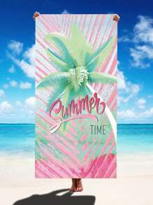 250gsm 超细纤维风景树叶艺术油画印花沙滩垫和瑜伽垫，防晒披肩毯，适合旅行、露营、游泳、野餐，70*140 浴巾/沙滩巾，1 件或 90*180 浴巾/沙滩巾，1 件夏季旅行，度假海滩必需品 - 粉色 - 查看 7