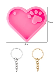 Dog Paw Print Resin Molds Heart Shape Keychain Casting Silicone Molds For Key Chain Pendant Making Epoxy Resin Craft Jewelry DIY - Hot Pink - View 16