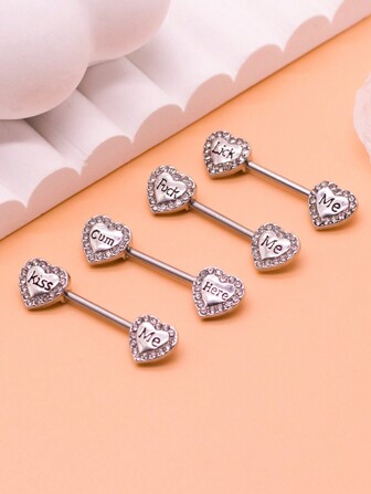 1Pair 14G 316L Heart Shaped Rhinestone Symmetric Nipple Ring Surgical Steel Nipple Ring Body Piercing Women's Jewelry Valentines