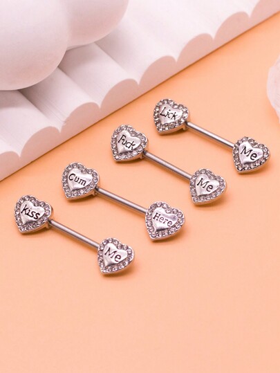 1Pair 14G 316L Heart Shaped Diamond Symmetric Nipple Ring Surgical Steel Nipple Ring Body Piercing Women's Jewelry,Daily Wear