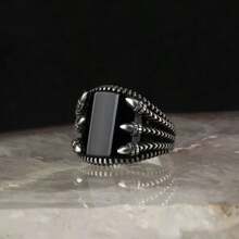 1pc Vintage Personalized Artificial Gemstone Decorated Silver-Color Alloy Ring Suitable For Men's Daily Punk Style