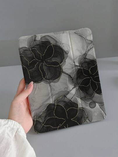 حافظة حماية لوحيات متوافقة مع آبل آيباد، أسود زهري من البلاستيك الحراري المرن للحماية الكاملة ( بدون قلم ) قطعة واحدة