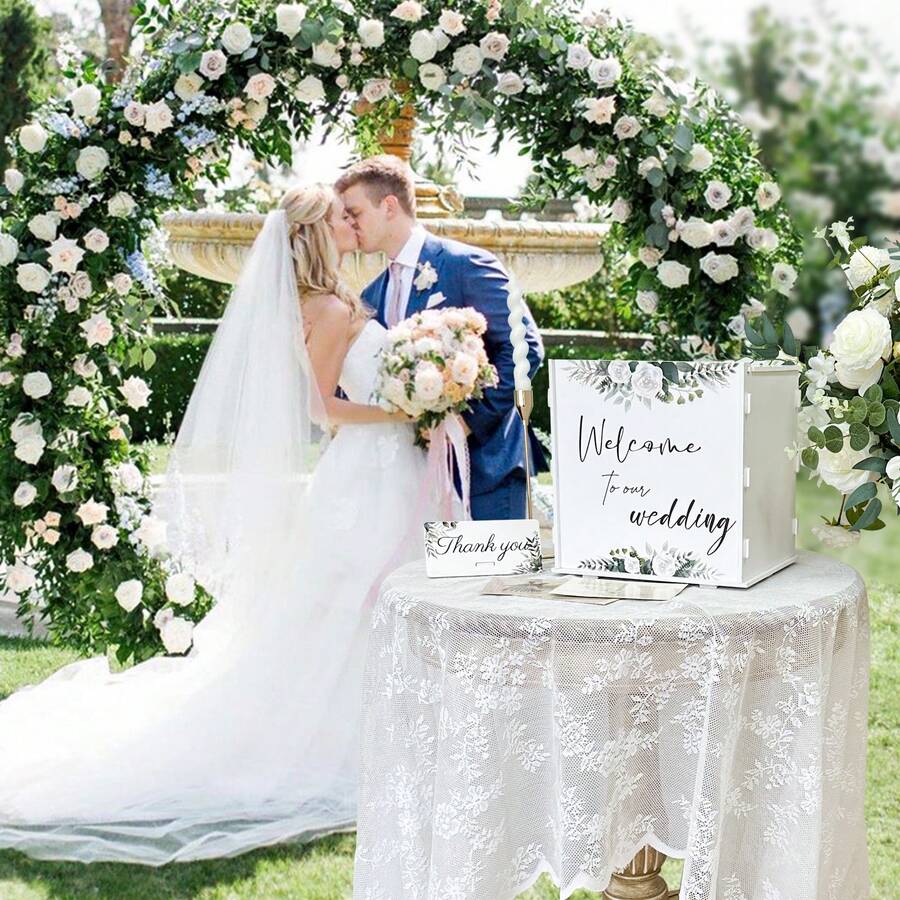 White Wedding Card Box With Lock, PVC Gift Card Box For Wedding