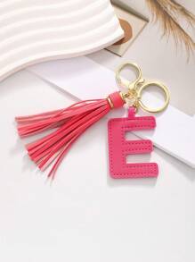 1款可愛多色PU皮流蘇帶26個字母精美鑰匙扣，汽車鑰匙扣，背包裝飾吊飾，適合日常使用，假日禮物，最理想的朋友禮物 - 彩色 - 查看 7