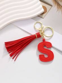 1款可愛多色PU皮流蘇帶26個字母精美鑰匙扣，汽車鑰匙扣，背包裝飾吊飾，適合日常使用，假日禮物，最理想的朋友禮物 - 彩色 - 查看 9