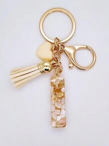 1pc Women's Beige Resin Keychain With Droplet Letter, Heart & Tassel Design, Creative Keyring Bag Charm, Gift For Friends Valentine's Day Valentines Car Accessories Backpack For School Cute Goth Y2k